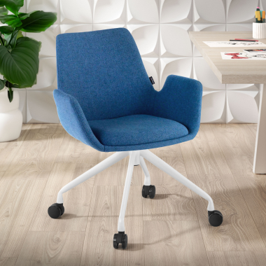 chaise de conference blanc bleu giratoire avec roulettes tissu accoudoirs rembourres 2