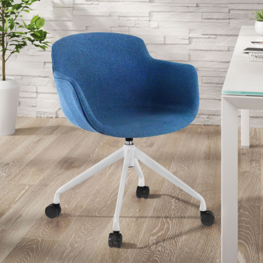 chaise de conference blanc bleu giratoire avec roulettes tissu accoudoirs rembourres 2