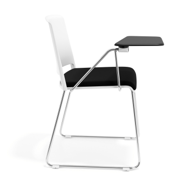 chaise avec tablette blanc noir avec une ecritoire rembourree tissu sans accoudoirs 3