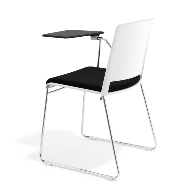 chaise avec tablette blanc noir avec une ecritoire rembourree tissu sans accoudoirs 5