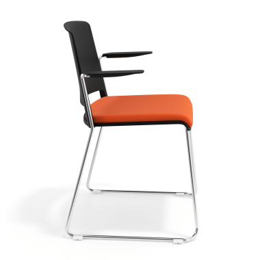chaise de conference noir orange avec bras tapisse tissu sans accoudoirs 3