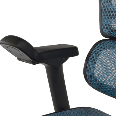chaise ergonomique bleu structure noire rouge maille accoudoirs reglables 5d appui tete 10