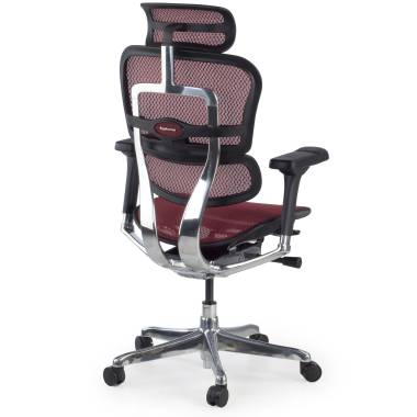 chaise ergonomique rouge structure noire rouge maille accoudoirs reglables 5d appui tete 6