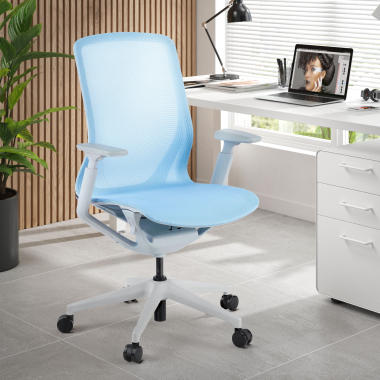 chaise de bureau design blanc bleu kinet maille accoudoirs reglables 3d 2
