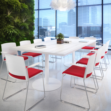 chaise de conference blanc rouge avec bras tapisse tissu sans accoudoirs 2