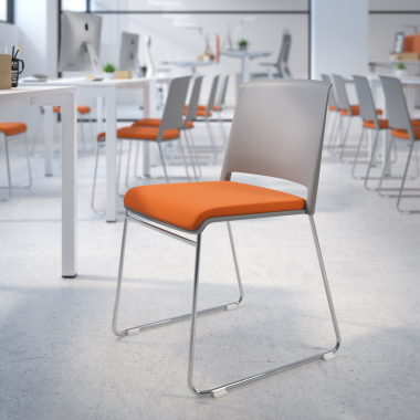 chaise de conference gris orange sans bras tapissee tissu sans accoudoirs 2