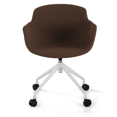 chaise de conference blanc marron giratoire avec roulettes tissu accoudoirs rembourres 3
