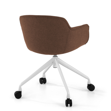 chaise de conference blanc marron giratoire avec roulettes tissu accoudoirs rembourres 5