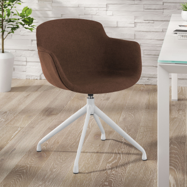 chaise de conference blanc marron base pyramide tissu accoudoirs rembourres 2