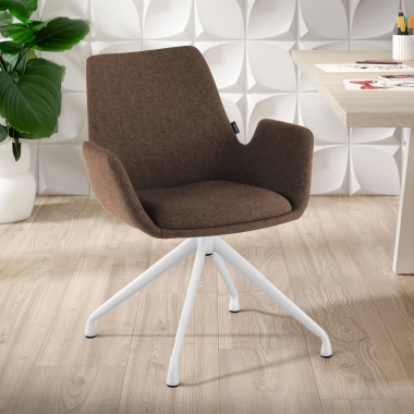 chaise de conference blanc marron pivotante tissu accoudoirs rembourres 2