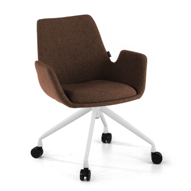 chaise de conference blanc marron giratoire avec roulettes tissu accoudoirs rembourres 1