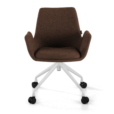 chaise de conference blanc marron giratoire avec roulettes tissu accoudoirs rembourres 3