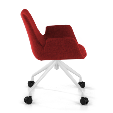 chaise de conference blanc rouge giratoire avec roulettes tissu accoudoirs rembourres 4