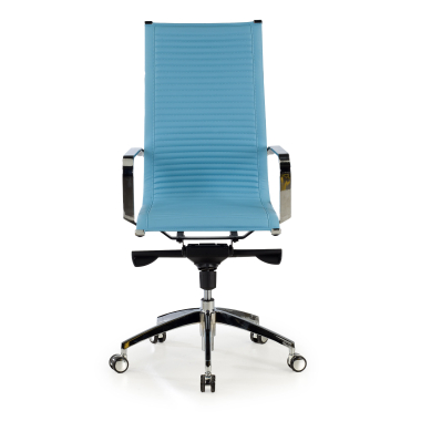 chaise de bureau bleu ciel structure chromee similicuir simil cuir accoudoirs fixes 3
