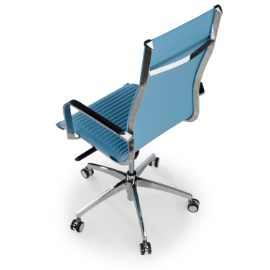 chaise de bureau bleu ciel structure chromee similicuir simil cuir accoudoirs fixes 7