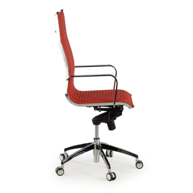 chaise de bureau rouge structure chromee similicuir simil cuir accoudoirs fixes 4