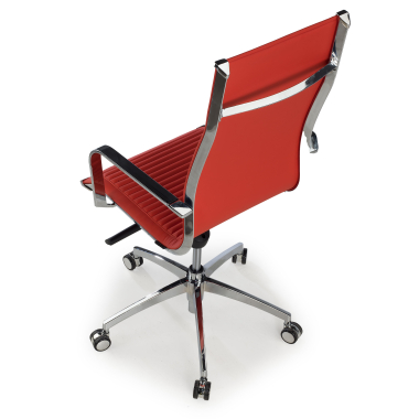 chaise de bureau rouge structure chromee similicuir simil cuir accoudoirs fixes 7