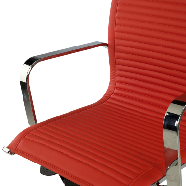 chaise de bureau rouge structure chromee similicuir simil cuir accoudoirs fixes 8