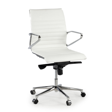 fauteuil de direction blanc dos bas cuir naturel cuir authentique accoudoirs fixes 1