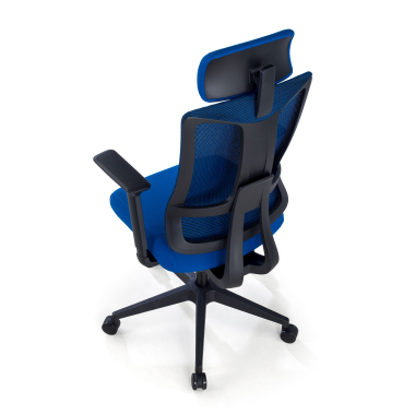 chaise ergonomique bleu structure noire maille accoudoirs reglables 3d soutien lombaire appui tete 7