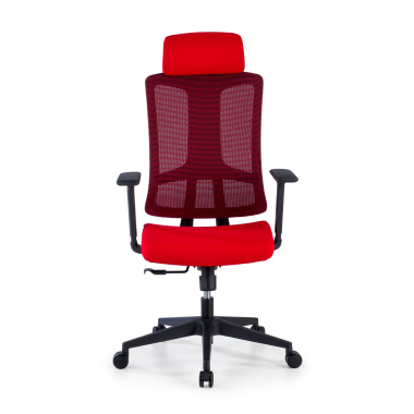 chaise ergonomique rouge structure noire maille accoudoirs reglables 3d soutien lombaire appui tete 3