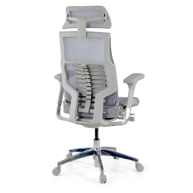 chaise ergonomique gris structure blanche maille accoudoirs reglables 5d soutien lombaire appui tete 6