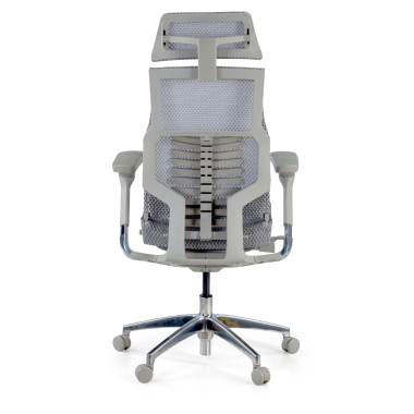 chaise ergonomique gris structure blanche maille accoudoirs reglables 5d soutien lombaire appui tete 7