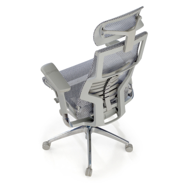 chaise ergonomique gris structure blanche maille accoudoirs reglables 5d soutien lombaire appui tete 8