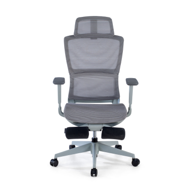 chaise ergonomique gris avec repose pieds maille accoudoirs reglables 3d double soutien lombaire appui tete repose pieds extensible 3