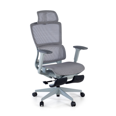 chaise ergonomique gris avec repose pieds maille accoudoirs reglables 3d double soutien lombaire appui tete repose pieds extensible 1