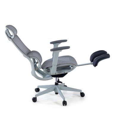 chaise ergonomique gris avec repose pieds maille accoudoirs reglables 3d double soutien lombaire appui tete repose pieds extensible 5