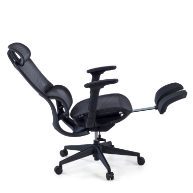 chaise ergonomique noir avec repose pieds maille accoudoirs reglables 3d double soutien lombaire appui tete repose pieds extensible 6