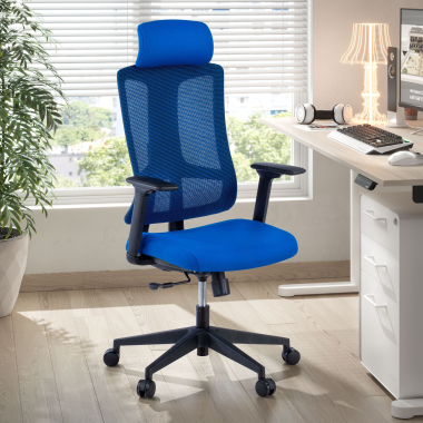 chaise ergonomique bleu structure noire maille accoudoirs reglables 3d soutien lombaire appui tete 2