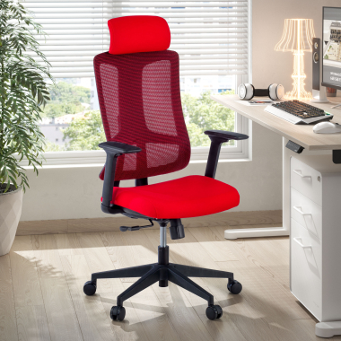 chaise ergonomique rouge structure noire maille accoudoirs reglables 3d soutien lombaire appui tete 2