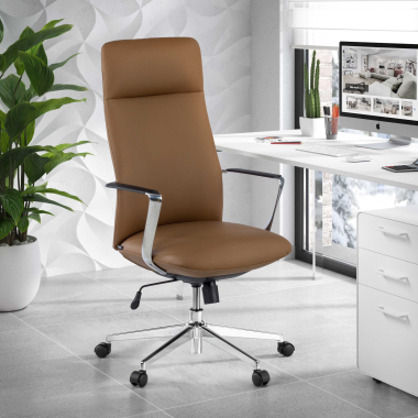 fauteuil de bureau beige dossier haut simil cuir accoudoirs fixes 2