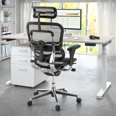 Chaise de bureau Ergohuman avec appui-tête, aluminium, maille 210663 - (Outlet)