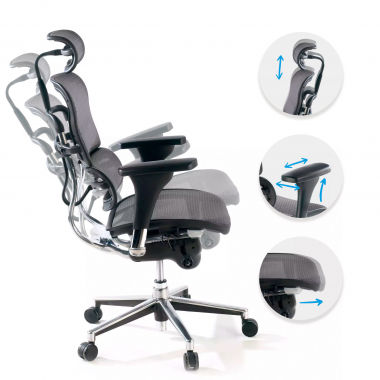 Chaise de bureau Ergohuman avec appui-tête, aluminium, maille 210663 - (Outlet)