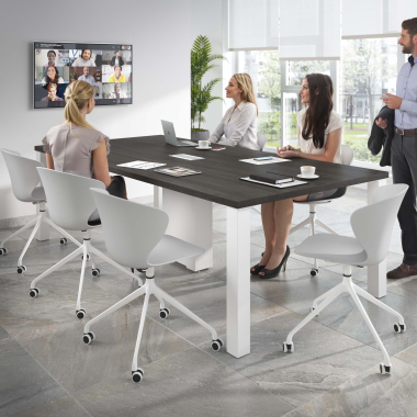 chaise de reunion gris avec roulettes plastique accoudoirs fixes 2