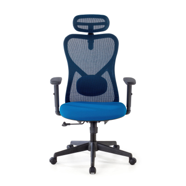 chaise de bureau bleu structure noire maille accoudoirs reglables 1d soutien lombaire appui tete 3