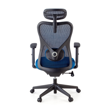 chaise de bureau bleu structure noire maille accoudoirs reglables 1d soutien lombaire appui tete 4