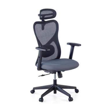 chaise de bureau gris structure noire maille accoudoirs reglables 1d soutien lombaire appui tete 1