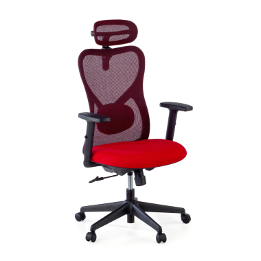 chaise de bureau rouge structure noire maille accoudoirs reglables 1d soutien lombaire appui tete 1