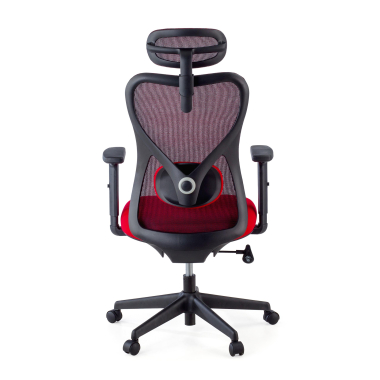 chaise de bureau rouge structure noire maille accoudoirs reglables 1d soutien lombaire appui tete 4