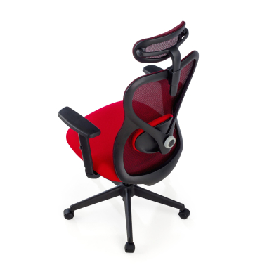 chaise de bureau rouge structure noire maille accoudoirs reglables 1d soutien lombaire appui tete 8