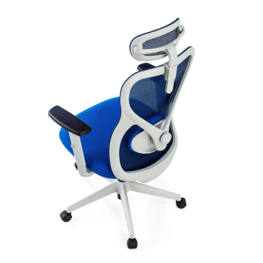 chaise de bureau blanc bleu structure blanche maille accoudoirs reglables 1d soutien lombaire appui tete 9