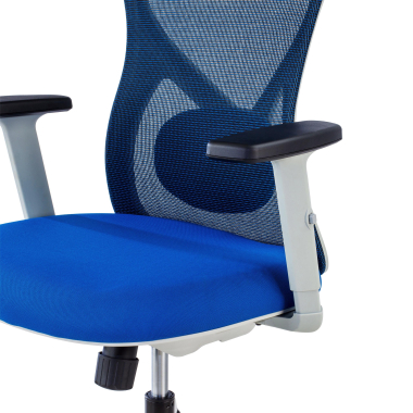 chaise de bureau blanc bleu structure blanche maille accoudoirs reglables 1d soutien lombaire appui tete 6