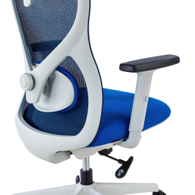 chaise de bureau blanc bleu structure blanche maille accoudoirs reglables 1d soutien lombaire appui tete 5