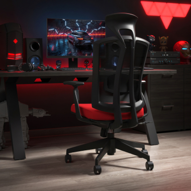 chaise ergonomique rouge ridley maille accoudoirs reglables 3d soutien lombaire appui tete 2