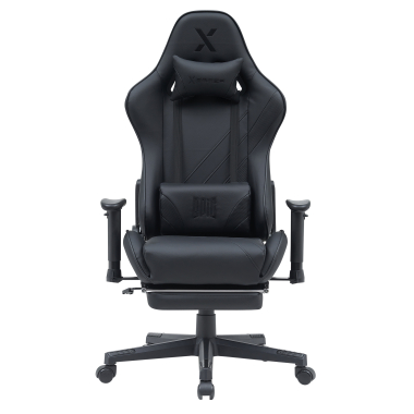 chaise gaming noir epic simil cuir accoudoirs mobiles coussin lombaire et cervical appui tete repose pieds extensible 3