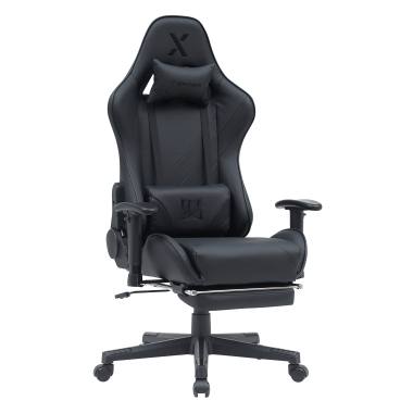 chaise gaming noir epic simil cuir accoudoirs mobiles coussin lombaire et cervical appui tete repose pieds extensible 1